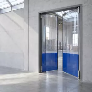 Маятниковая распашная двустворчатая эластичная дверь из ПВХ 260*180